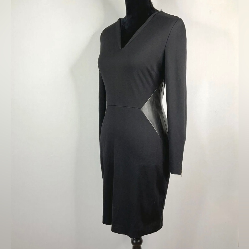 Banana Republic Fitted Sheath Cocktail Dress Faux Leather Side Panels, Size 6